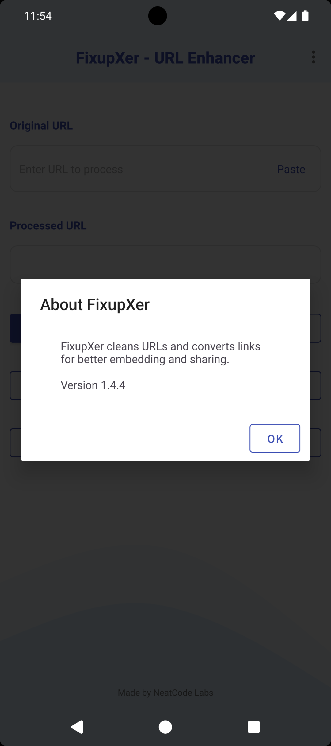 FixupXer Android App About Screen