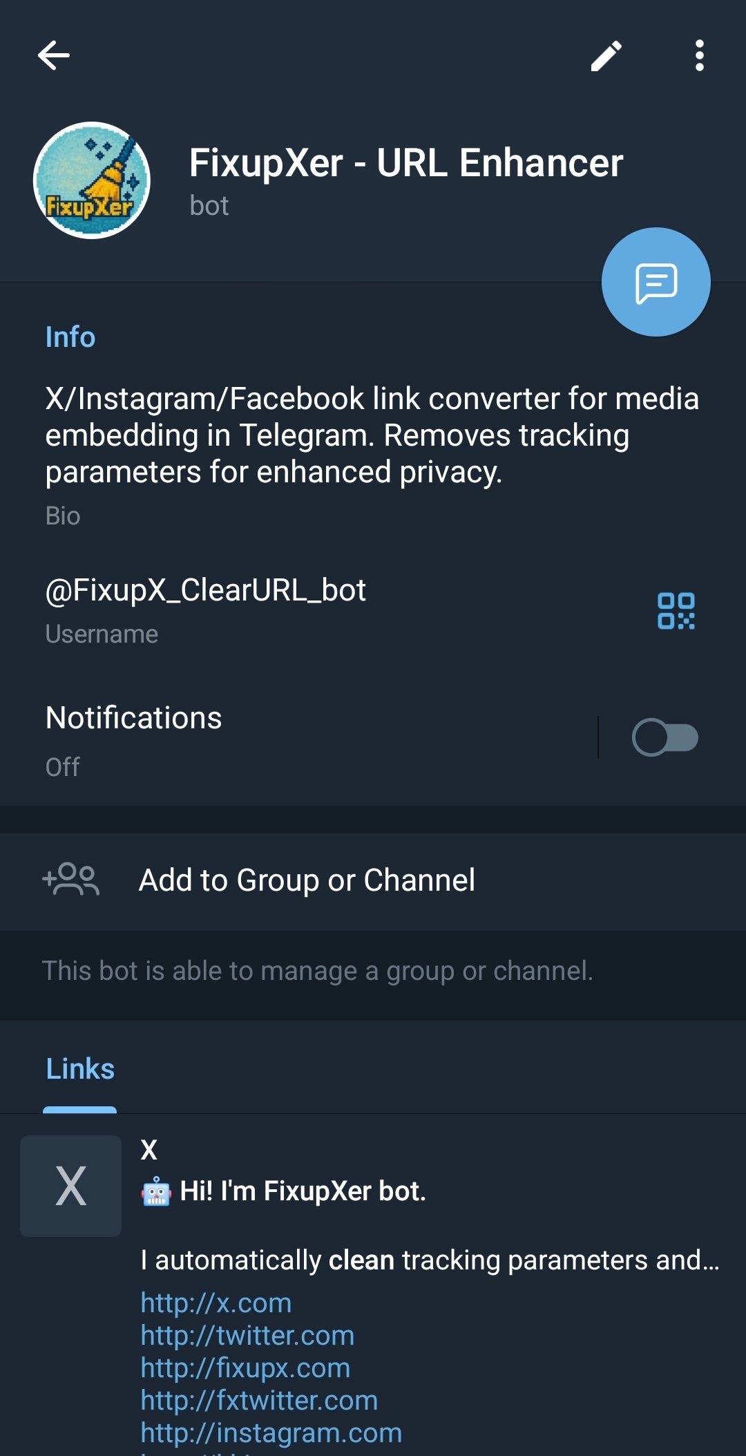 FixupXer Telegram Bot in action